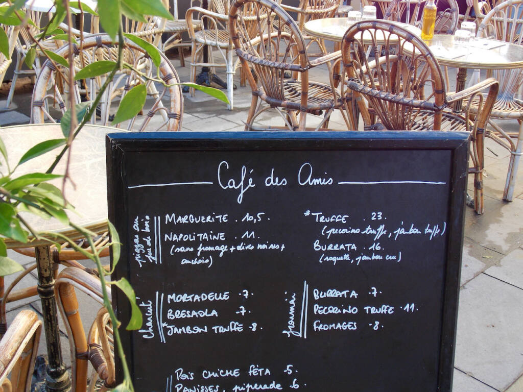 Café des amis, wine cellar, Nice (menu)