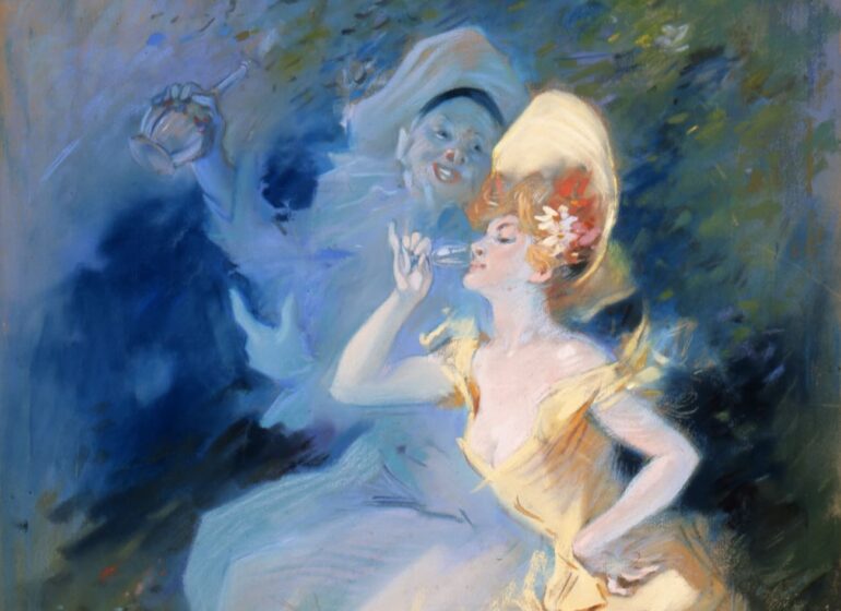 Strass, velours, plumes et célébrités… Le Musée des Beaux-Arts Jules Chéret fait revivre la Belle Époque à travers une exposition où le théâtre, la haute couture et les grands portraits racontent le faste d'une Nice cosmopolite et flamboyante.(Jules Chéret, Un verre de chianti)